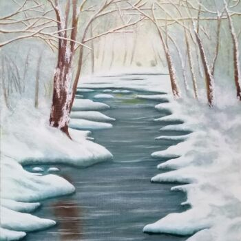 Painting titled "RUISSEAU D' HIVER" by Yves Marie Teiller, Original Artwork, Oil Mounted on Wood Stretcher frame