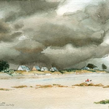 Painting titled "ORAGE SUR KERAFEDE…" by Yves Varlet, Original Artwork, Watercolor