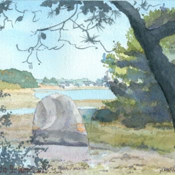 Peinture intitulée "LE MENHIR MOUILLE" par Yves Varlet, Œuvre d'art originale, Aquarelle