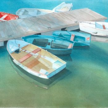 Painting titled "BARQUES ET ANNEXES" by Yves Varlet, Original Artwork, Watercolor