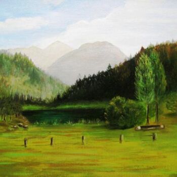 Peinture intitulée "le lac de la colmia…" par Yvette Paris, Œuvre d'art originale