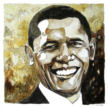 Painting titled "Barack Obama" by Yvon Kergal, Original Artwork
