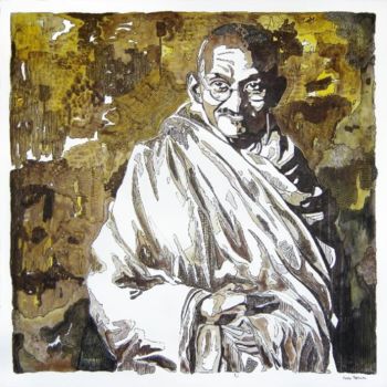 Ζωγραφική με τίτλο "Gandhi" από Yvon Kergal, Αυθεντικά έργα τέχνης