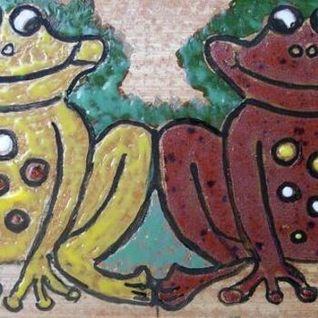 Painting titled "2 Frogs" by Yvonne Palmer, Original Artwork