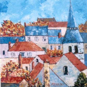 Peinture intitulée "Village à l'automne…" par Yves Riguidel, Œuvre d'art originale