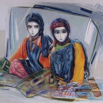 Dessin intitulée "Berbères marocaines" par Zekara, Œuvre d'art originale, Autre