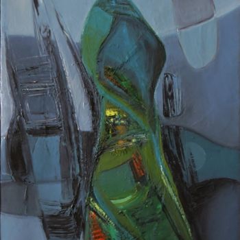Schilderij getiteld "Femme en vert" door Zekara, Origineel Kunstwerk, Olie