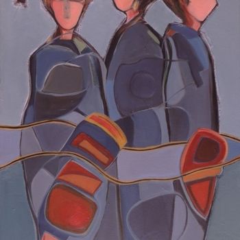 Peinture intitulée "Femmes en gris" par Zekara, Œuvre d'art originale, Huile