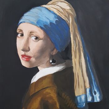Pittura intitolato "Girl with a Pearl E…" da Z S, Opera d'arte originale, Gouache