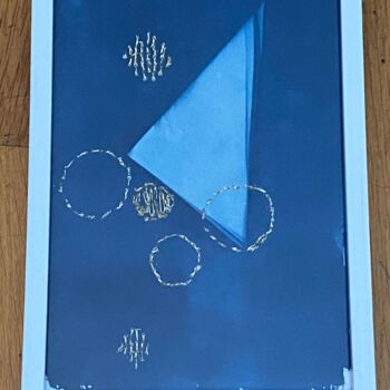 Pintura intitulada "Cyanotype et broder…" por Za, Obras de arte originais, Pigmentos
