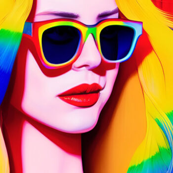 Arts numériques intitulée "Blonde multicolore…" par Zaaland, Œuvre d'art originale, Image générée par l'IA