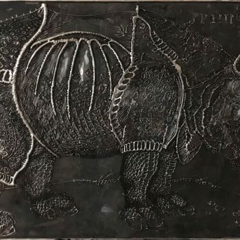 Sculpture titled "Rhinoceros" by Evgen Zaborovsky, Original Artwork, Metals