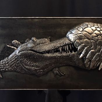 Scultura intitolato "Sarcosuchus" da Evgen Zaborovsky, Opera d'arte originale, Metalli