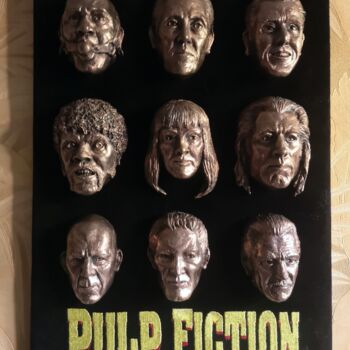 Sculpture titled "Pulp Fiction" by Evgen Zaborovsky, Original Artwork, Bronze Mounted on Wood Panel