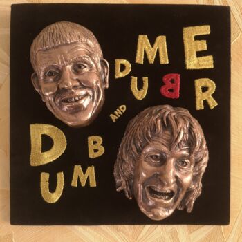 「Dumb And Dumber」というタイトルの彫刻 Evgen Zaborovskyによって, オリジナルのアートワーク, ブロンズ ウッドパネルにマウント