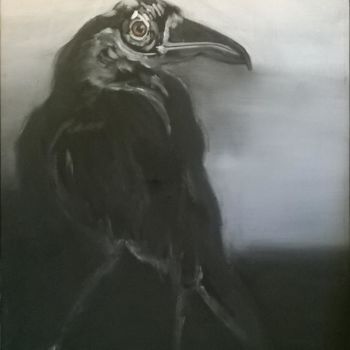 Peinture intitulée "Corbeau Noir et Bla…" par Johannes Zacherl Painter, Œuvre d'art originale