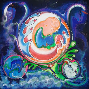 Painting titled "La fleur cosmique" by Zael Arbaca, Original Artwork, Acrylic