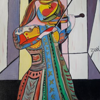 Pintura titulada "LA VIOLONISTE" por Zaël, Obra de arte original, Oleo Montado en Bastidor de camilla de madera