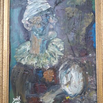 Peinture intitulée "CLOWN AU TAMBOURIN" par Zaël, Œuvre d'art originale, Huile Monté sur Panneau de bois