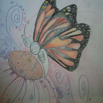 Dessin intitulée "les-ailes-de-papill…" par Zahara, Œuvre d'art originale