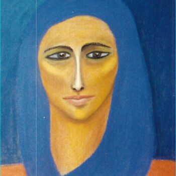 Dessin intitulée "Femme au foulard bl…" par Zahra Sarah Toughrai, Œuvre d'art originale, Pastel