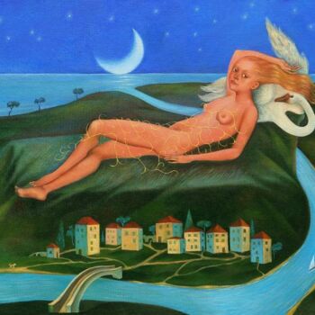 Картина под названием "Ночь на горке ночев…" - Зайцева Ирина Евгеньевна, Подлинное произведение искусства, Масло