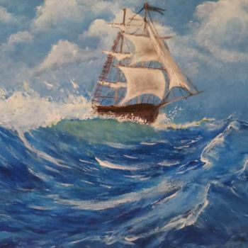 Pintura titulada "Les vagues et le vo…" por Abdelhalim Zidouk, Obra de arte original, Oleo Montado en Bastidor de camilla de…