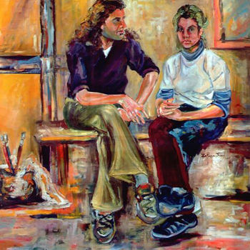 Картина под названием "The artist and the…" - Zakariyya Faqieh, Подлинное произведение искусства, Масло
