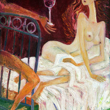 Painting titled "IN BED" by Zakir, Original Artwork, Oil