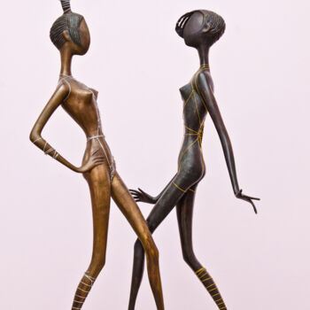 Sculpture intitulée "BLACK AND WHITE BEA…" par Zakir, Œuvre d'art originale, Bronze