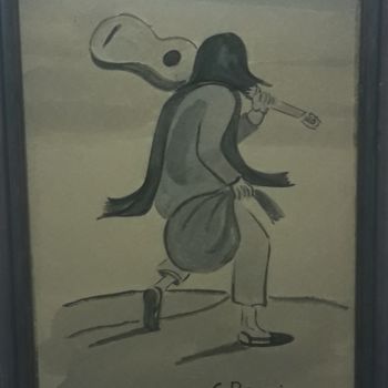 Σχέδιο με τίτλο "Obra de arte Cesar…" από Gonzalo Toro, Αυθεντικά έργα τέχνης, Ακουαρέλα Τοποθετήθηκε στο Ξύλινο πάνελ