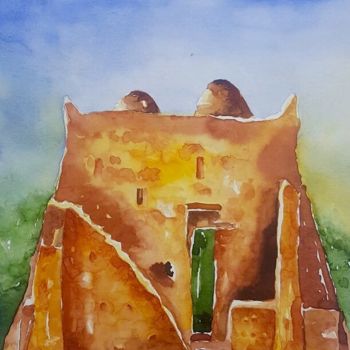 Painting titled "architecture" by Imed Zammouri, Original Artwork, Watercolor Mounted on Cardboard