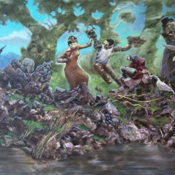 Malerei mit dem Titel "Dançando na floresta" von Zandre, Original-Kunstwerk