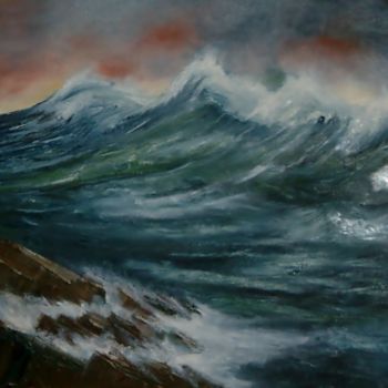 Painting titled "Vague" by Andree Burniaux, Original Artwork, Oil