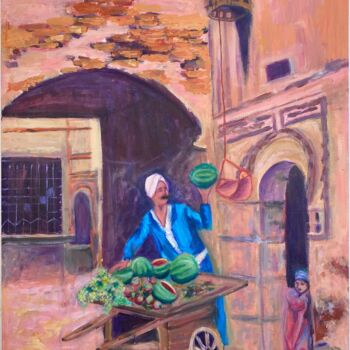 Painting titled "vendeur ambulant" by Zanoubia, Original Artwork, Acrylic Mounted on Wood Stretcher frame