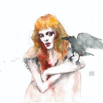 Peinture intitulée "Autumn Woman" par Zarina Dyganova (Zarin Winter), Œuvre d'art originale, Aquarelle