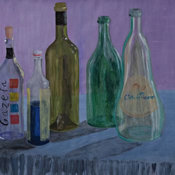 Painting titled "Bottles" by Zazulete, Original Artwork, Acrylic