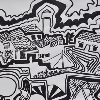 Drawing titled "Le chateau d'eau" by Zedblek Artiste, Original Artwork, Ink