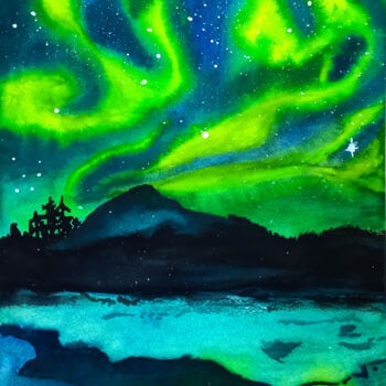Schilderij getiteld "Northern Light land…" door Zefi Link, Origineel Kunstwerk, Aquarel