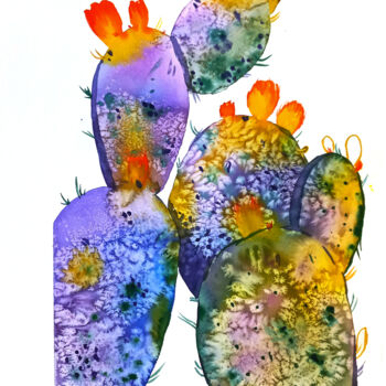 Schilderij getiteld "Cosmic cactuses wat…" door Zefi Link, Origineel Kunstwerk, Aquarel