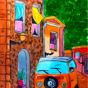 Painting titled "Majorca Travel wate…" by Zefi Link, Original Artwork, Watercolor