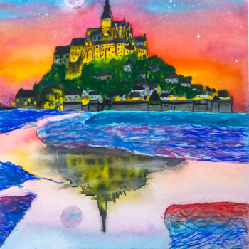 绘画 标题为“Le Mont Saint-Miche…” 由Zefi Link, 原创艺术品, 水彩
