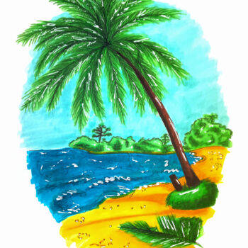 Drawing titled "Calm Island vacatio…" by Zefi Link, Original Artwork, Marker