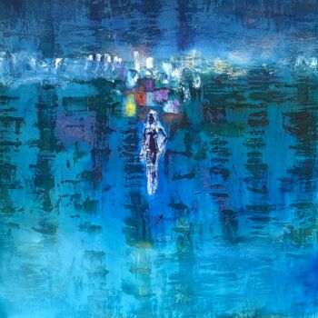 Peinture intitulée "La Dame en Bleu" par Zeinabou, Œuvre d'art originale, Huile