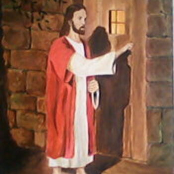 Painting titled "Jesus bate à porta" by José Luís Francisco Zé, Original Artwork, Oil