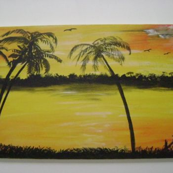 Pintura titulada "rio e por do sol" por José Luís Francisco Zé, Obra de arte original
