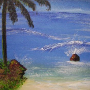 Pintura titulada "mar e coqueiro" por José Luís Francisco Zé, Obra de arte original, Oleo
