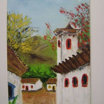 Painting titled "casario igreja" by José Luís Francisco Zé, Original Artwork, Oil