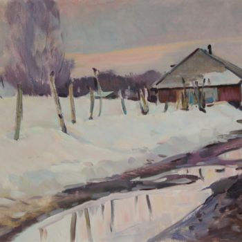 Картина под названием "Улочка в поселке Са…" - Егор Безбородов, Подлинное произведение искусства, Масло