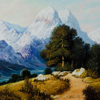 Painting titled "Гора Ушба" by Georgii Kamenev, Original Artwork, Oil